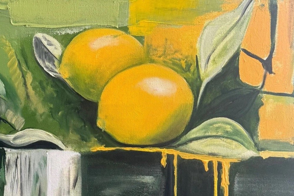 Detalle de los limones del óleo Naturaleza Muerta, Cítricos.